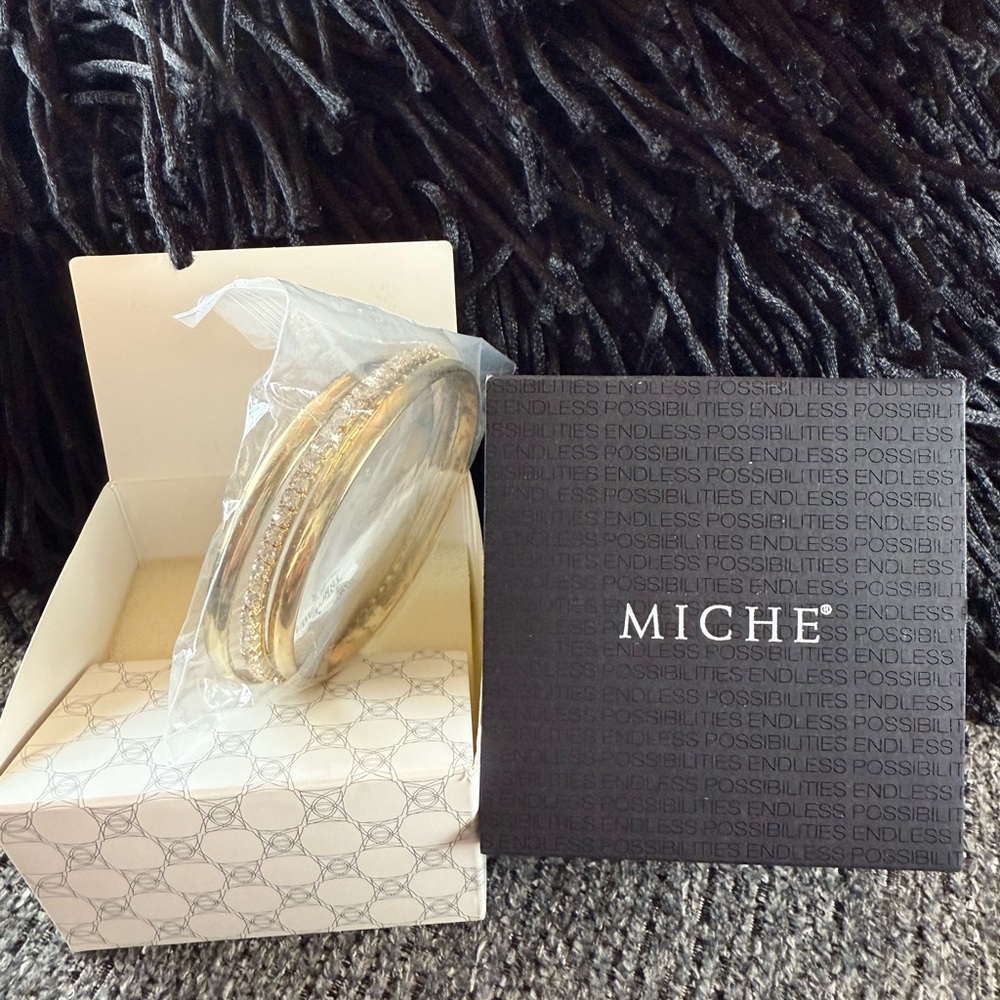 Miche Dual-Gold Bangles and one gorgeous stone channel bangle set, UNWORN